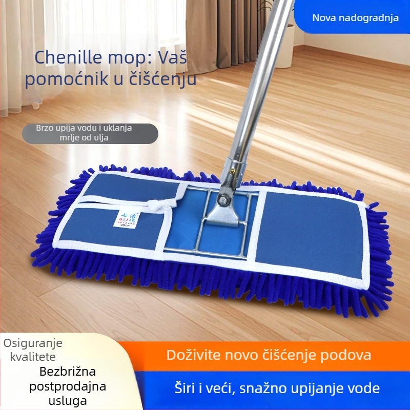 Veliki chenille ravni mop za suho i mokro čišćenje – apsorpcijski mop za drvene podove i pločice