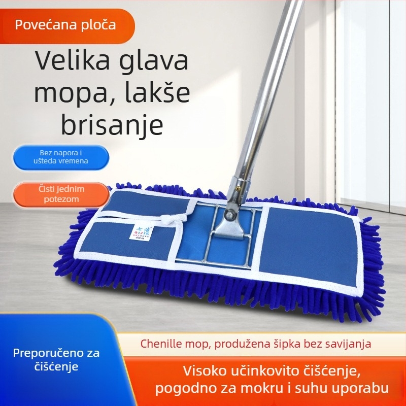 Veliki chenille ravni mop za suho i mokro čišćenje – apsorpcijski mop za drvene podove i pločice