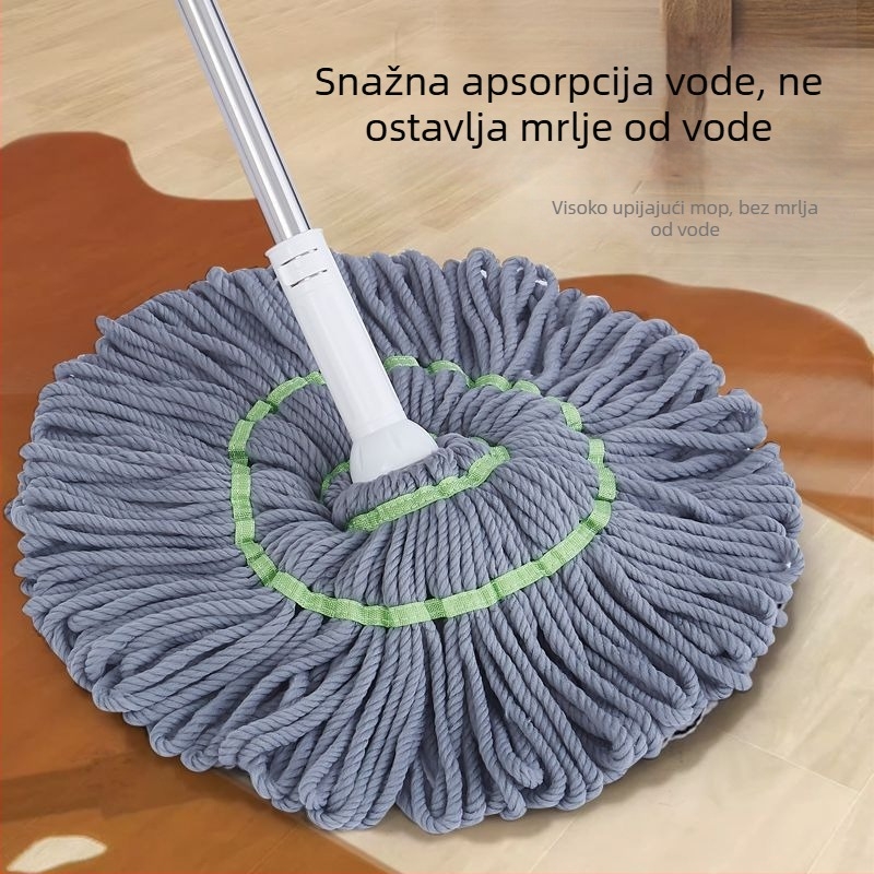 Kućni mop za pod s automatskim stiskanjem, bez dodirivanja rukama, dvostruka uporaba – suho i mokro, mikrovlakno, nehrđajući čelični štap