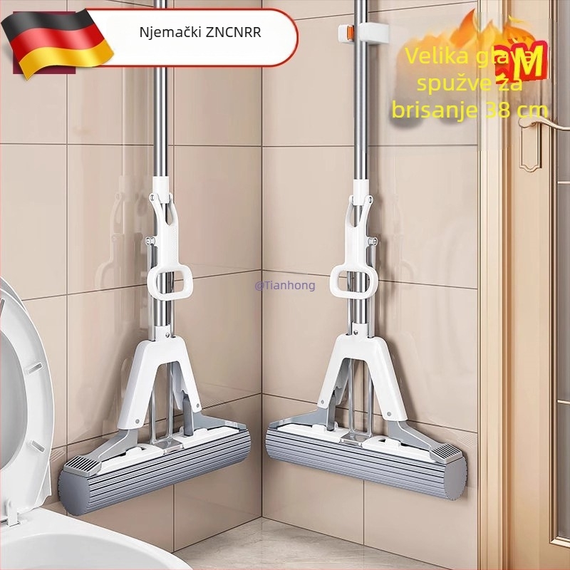 Mop sa sponge bez dodirivanja rukama za kućnu upotrebu, novi model za kupaonicu, upijajući, sklapan mop, PVA mop, velik
