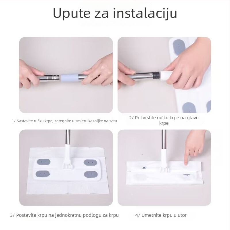 Plošni mop s platnom i ojačanom nehrđajućom čeličnom šipkom, čvrst i izdržljiv, velikog formata za kućnu upotrebu.