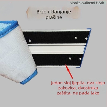Deblji ravni mop s ojačanim zakovicama za kućnu i bolničku uporabu; dvostruki sloj aluminijske legure za unutarnju upotrebu, veći format