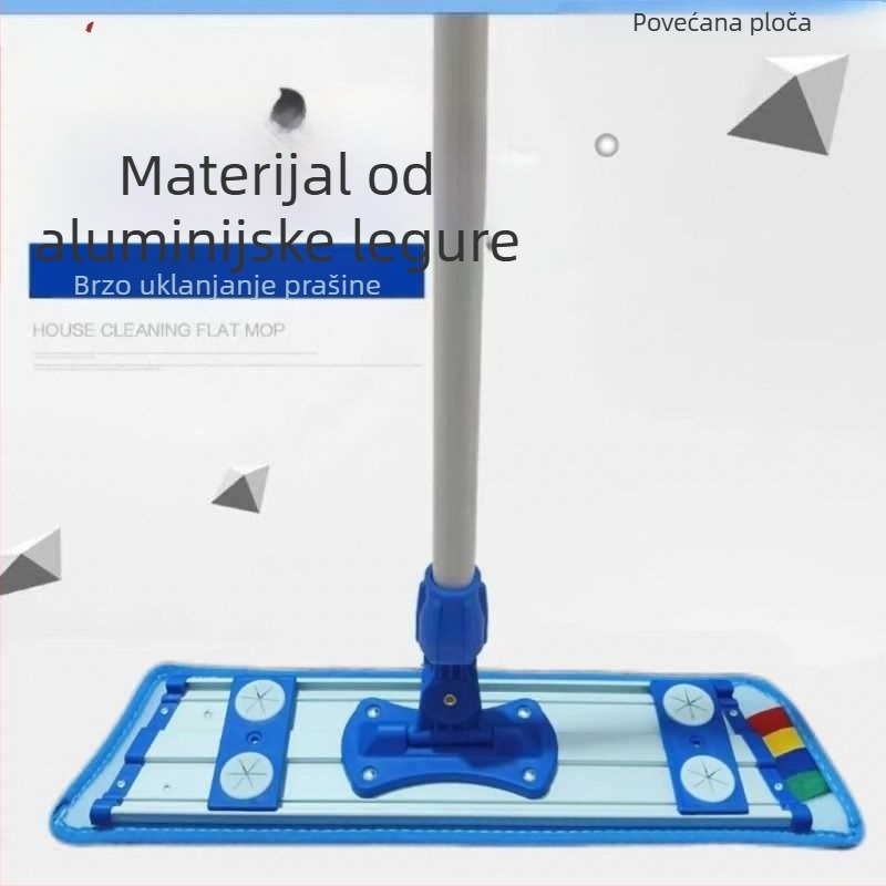 Deblji ravni mop s ojačanim zakovicama za kućnu i bolničku uporabu; dvostruki sloj aluminijske legure za unutarnju upotrebu, veći format