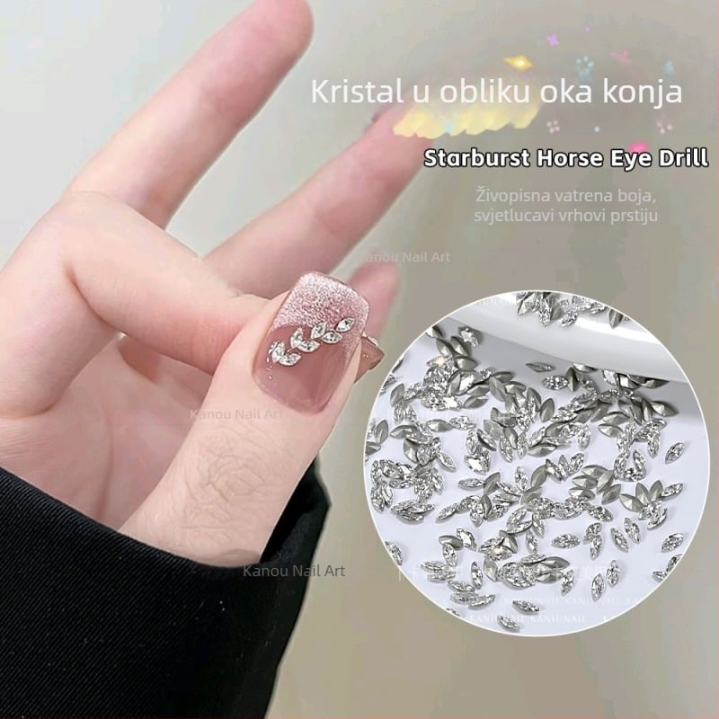 Cirkonij kamenčići za nokte u obliku marquise, sjajni rubovi s izrezanim završetkom, šiljasto dno, motiv pšeničnog klasja