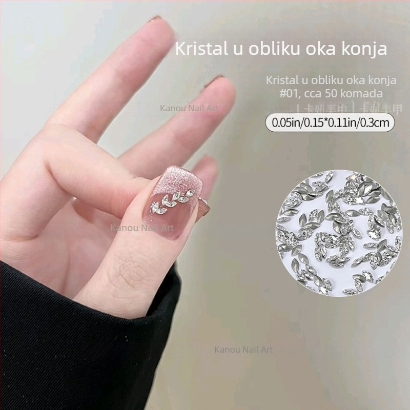 Cirkonij kamenčići za nokte u obliku marquise, sjajni rubovi s izrezanim završetkom, šiljasto dno, motiv pšeničnog klasja