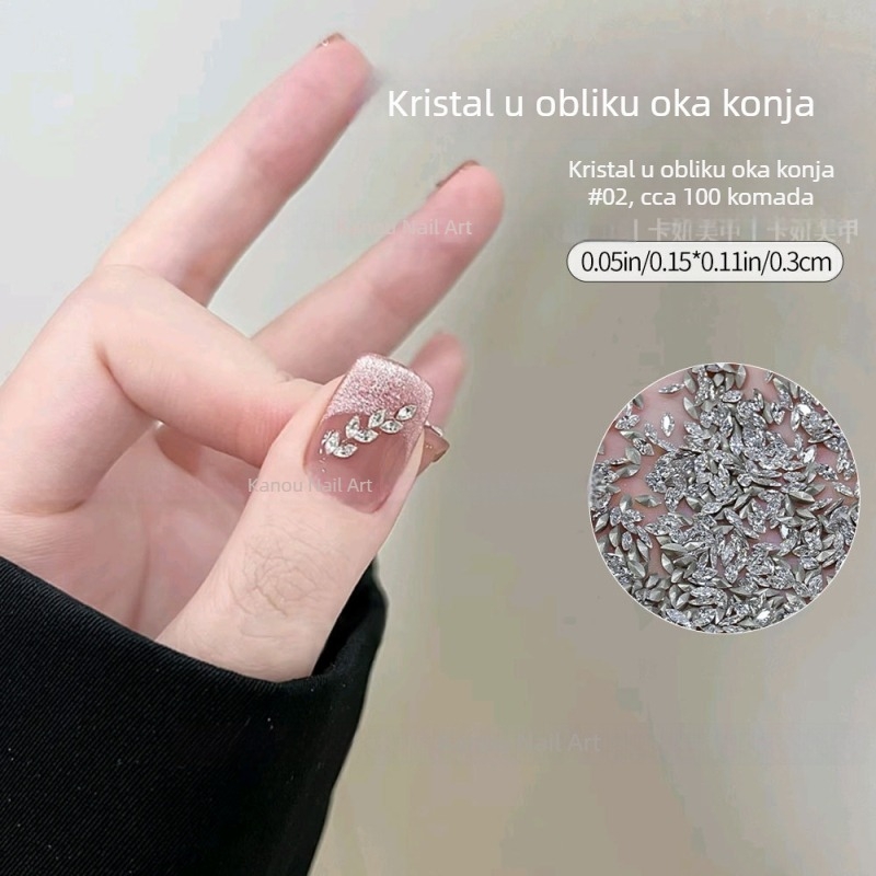 Cirkonij kamenčići za nokte u obliku marquise, sjajni rubovi s izrezanim završetkom, šiljasto dno, motiv pšeničnog klasja