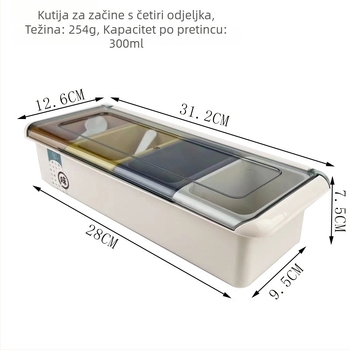 Kutija za začine s poklopcem koji se otvara, tri odjeljka i žličica – plastična kuhinjska kutija za začine