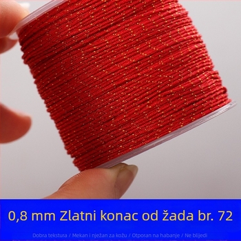 Nefrit nit broj 72, crveni užad sa zlatnim posipom, 0,8 mm, ručno pleteni užad za nakit, otporno na habanje