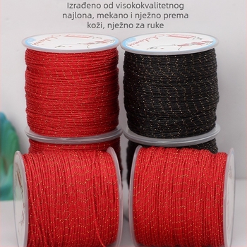 Nefrit nit broj 72, crveni užad sa zlatnim posipom, 0,8 mm, ručno pleteni užad za nakit, otporno na habanje