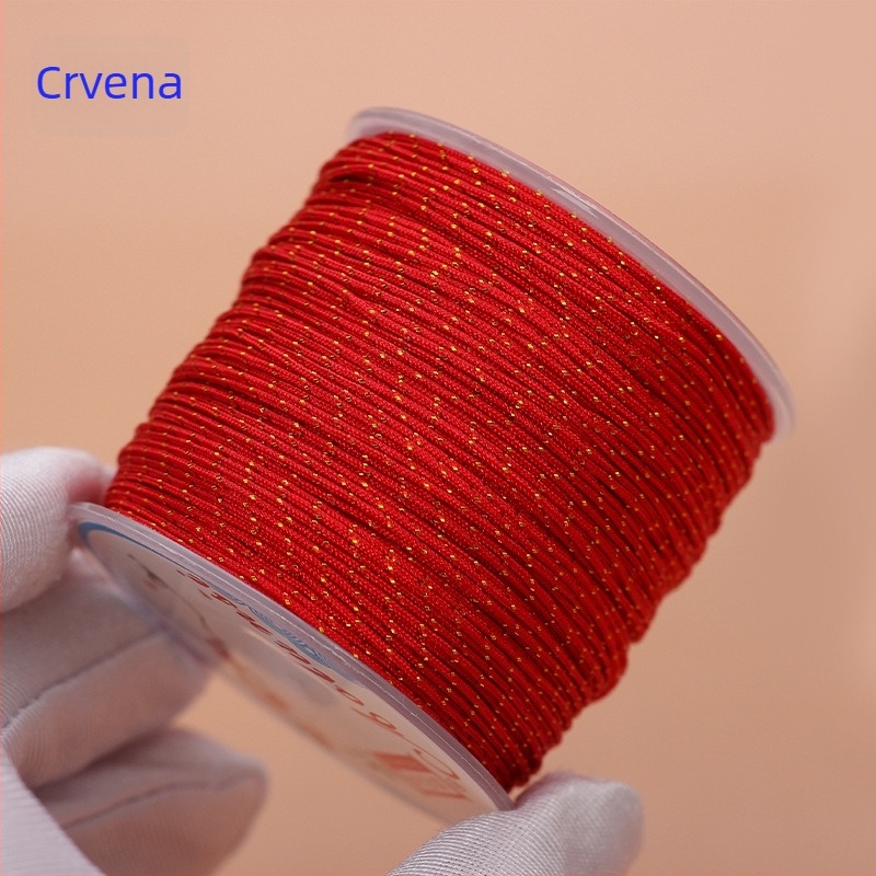 Nefrit nit broj 72, crveni užad sa zlatnim posipom, 0,8 mm, ručno pleteni užad za nakit, otporno na habanje