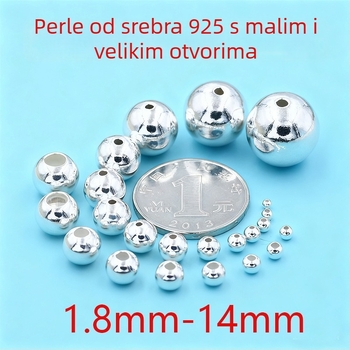 S925 srebrne okrugle perle – razne veličine za DIY nakit, distancijske perle za narukvice i dodaci za užad