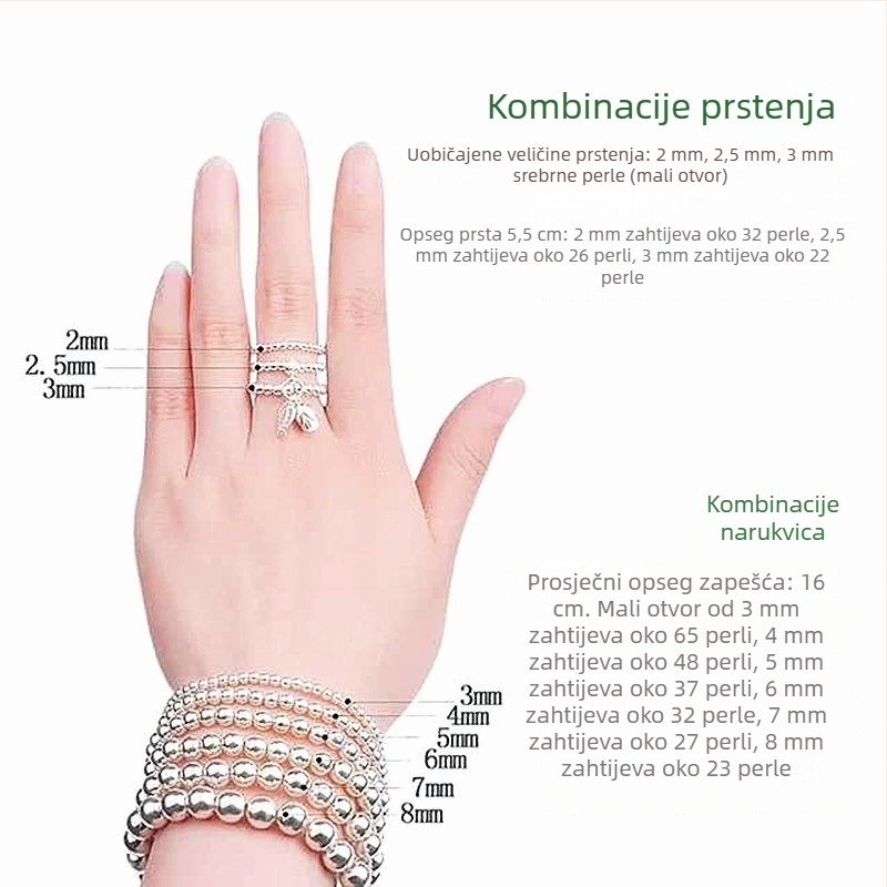 S925 srebrne okrugle perle – razne veličine za DIY nakit, distancijske perle za narukvice i dodaci za užad