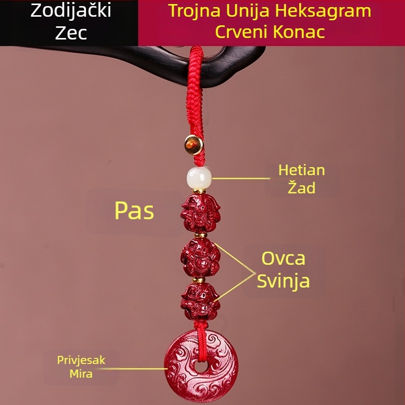 Cinnabar zodijak talisman privjesak, tri u jedan i šest u jedan, ključ za godinu zmije 2025