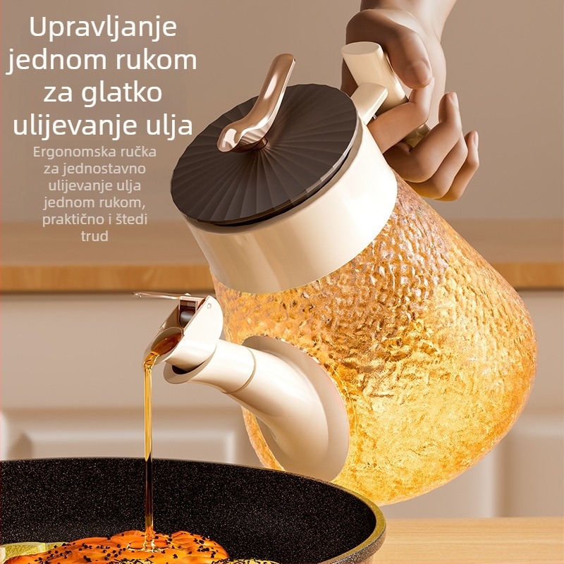 Staklena posuda za ulje u kuhinji sa mjernom skalom; posuda za začine, sojin sos i ocat; automatsko otvaranje i zatvaranje