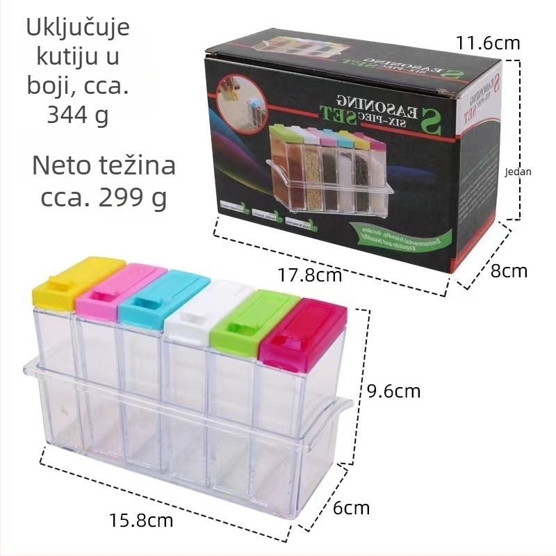 Minimalistička prozirna kutija za začine — 6-dijelni komplet za kuhinju
