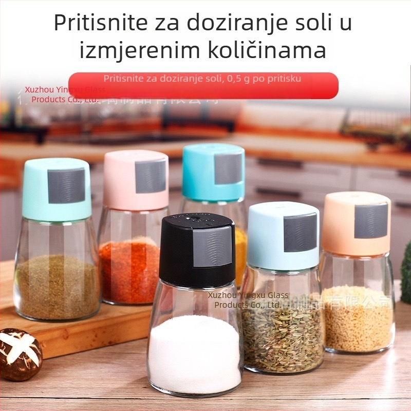 Staklena posuda za začine s pritiskom — precizna kontrola soli, dozator praha, kuhinjske mjerne posude