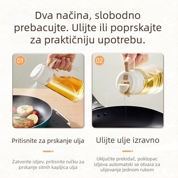 Prijenosni stakleni sprej za ulje za kuhinju, dvostruka primjena, atomizirani sprej, staklena boca za ulje visoke kvalitete