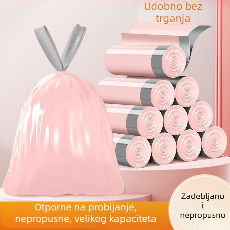 Vrećica za otpad sa šnurem, kućna upotreba, debela i otporna na kidanje, crna plastična vrećica za otpad, velika veličina