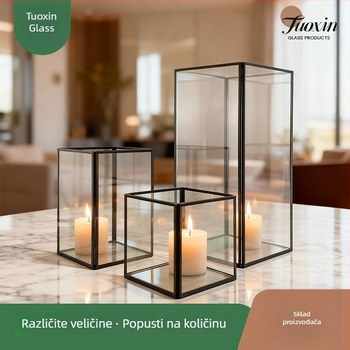 Minimalističan pravokutni geometrijski stakleni abažur za svijeće – držač svijeća za restorane i kafiće