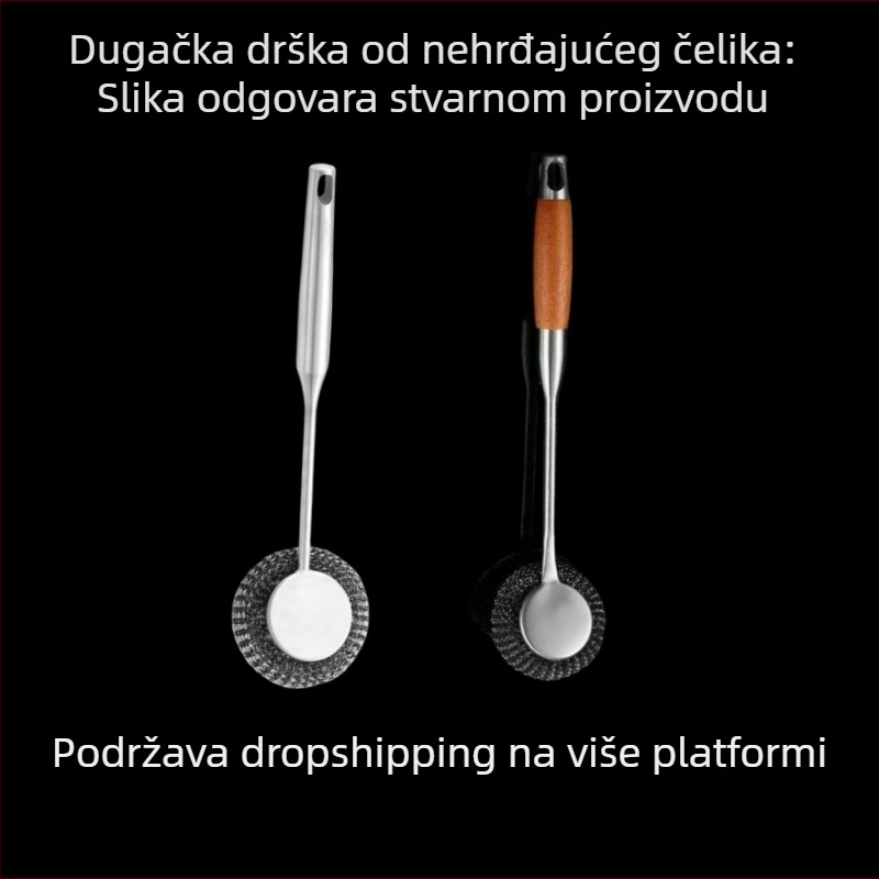 Nehrđajuća čelična četka za posuđe s dugim drškom, može se objesiti, čelična žica za kuhinjsko čišćenje, sve od čelika, otporno na hrđu