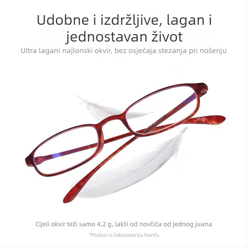 HD naočale za čitanje, unisex kvadratni okvir, leće od smole, mekana ramena okvira, anti-zamućenje, anti-plava svjetlost, asferične, višefunkcionalne