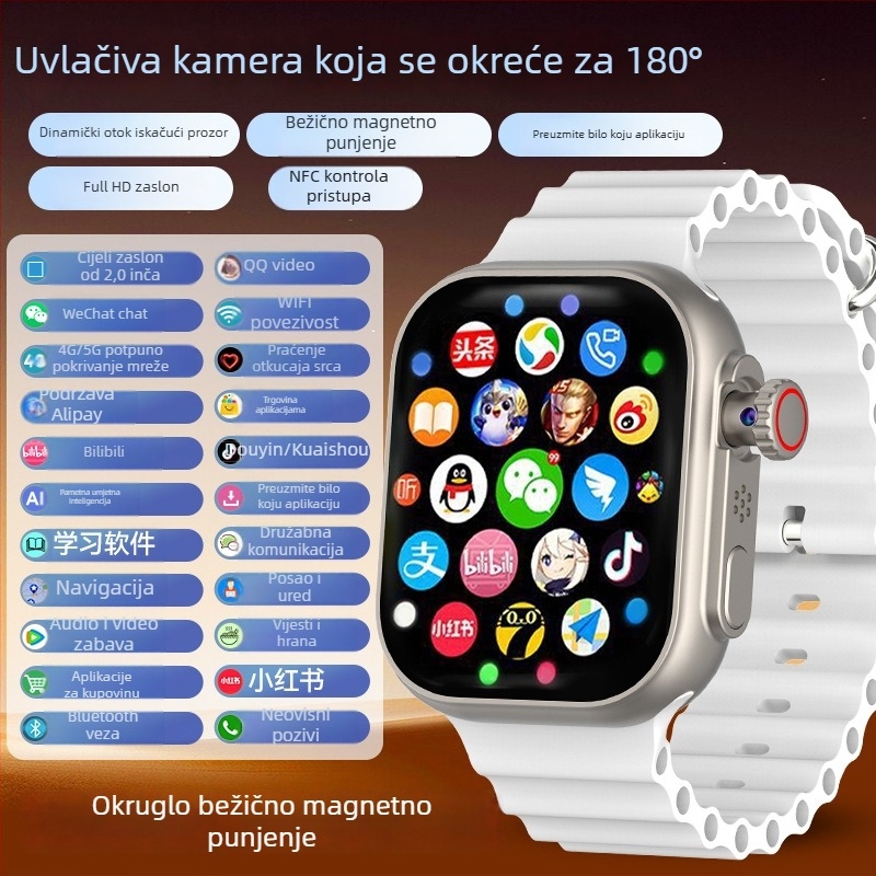 M62 pametni dječji sat-telefon, 5G sa SIM karticom, AMOLED zaslon, vodootporan, senzor otkucaja srca, kamera, brojčnik koraka, silikon remen, četvrtasti brojčanik, promjer 44 mm
