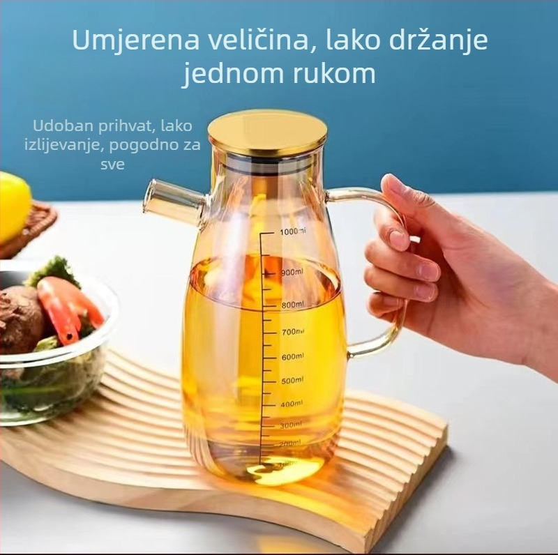 Flaša za ulje od borosilikatnog stakla, kuhinjska, nepropusna, posuda za začine sa mjernom skalom za soja sos i ocat