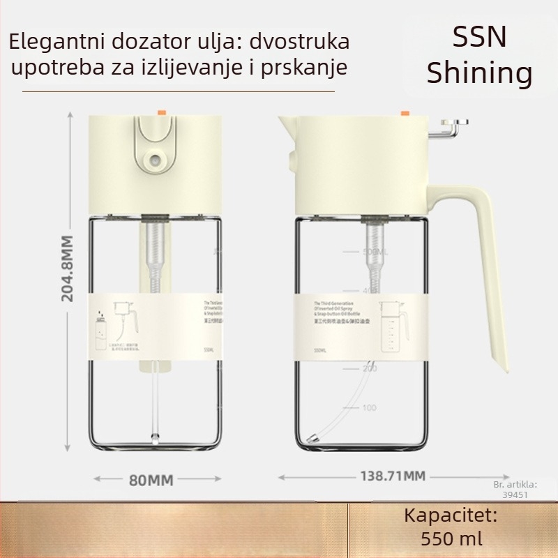 Shining Premium staklena bočica za ulje s raspršivanjem – dvostruka upotreba: raspršivanje i točenje, bez curenja, za sojin sos i ocat