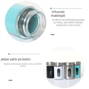 Set od 5 staklenih spremnika za začine s poklopcima od nehrđajućeg čelika