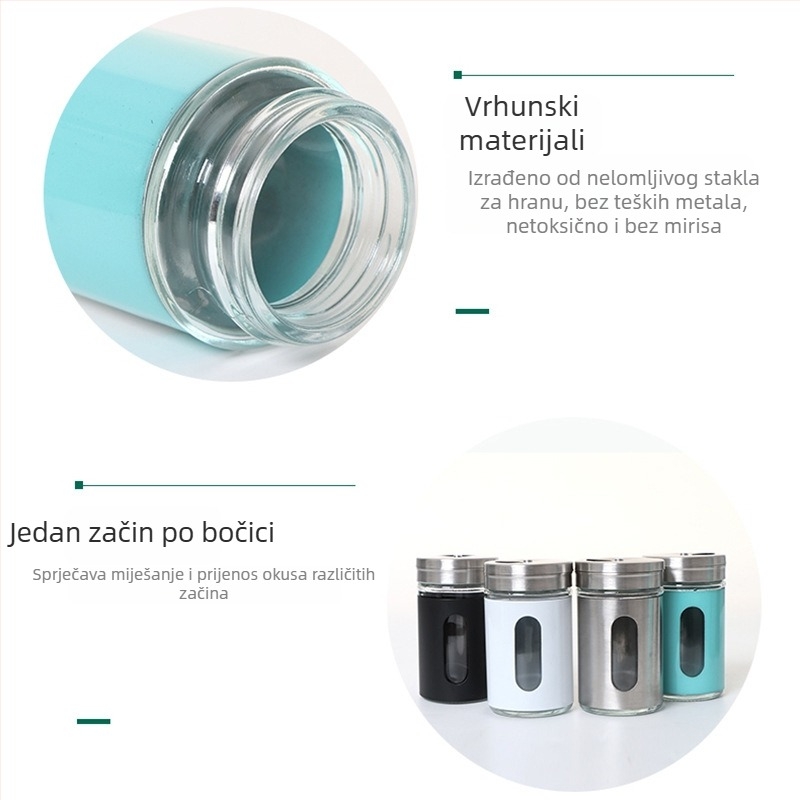 Set od 5 staklenih spremnika za začine s poklopcima od nehrđajućeg čelika