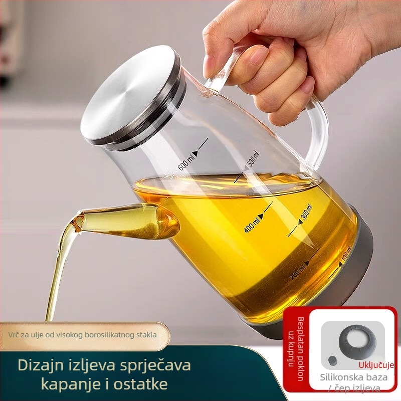 Borosilikatno staklo, kuhinjska boca za ulje, 600 ml, za ulje, sojin sos, ocat i začini