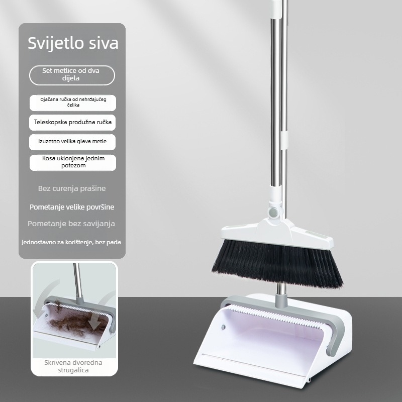 Set metle i lopatice za prašinu, 30 cm, proširena metla, dvostruki zubi za skupljanje prašine, sklopiva za skladištenje, mekane dlačice.
