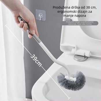 S-oblik zidna četka za WC s dugim držalom, mekane dlačice, baza uključena, pogodna za klozete za čučanje