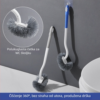 S-oblik zidna četka za WC s dugim držalom, mekane dlačice, baza uključena, pogodna za klozete za čučanje