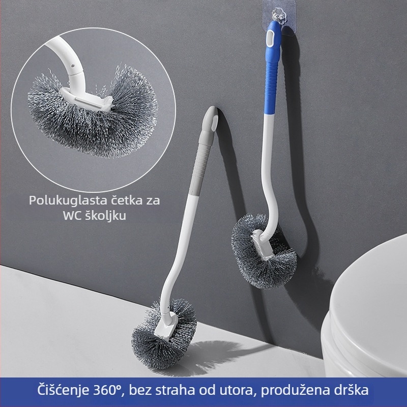 S-oblik zidna četka za WC s dugim držalom, mekane dlačice, baza uključena, pogodna za klozete za čučanje