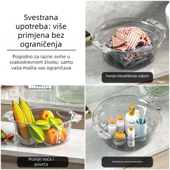 Prozirna posuda s dvjema ručkama i debelim dnom za pranje povrća i stopala, kućna upotreba, pranje lica