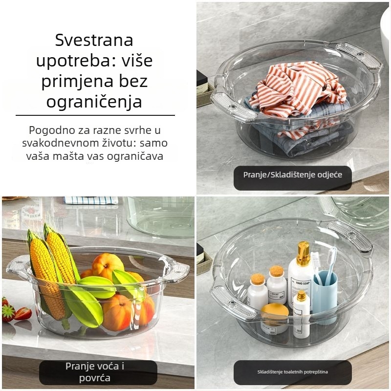 Prozirna posuda s dvjema ručkama i debelim dnom za pranje povrća i stopala, kućna upotreba, pranje lica