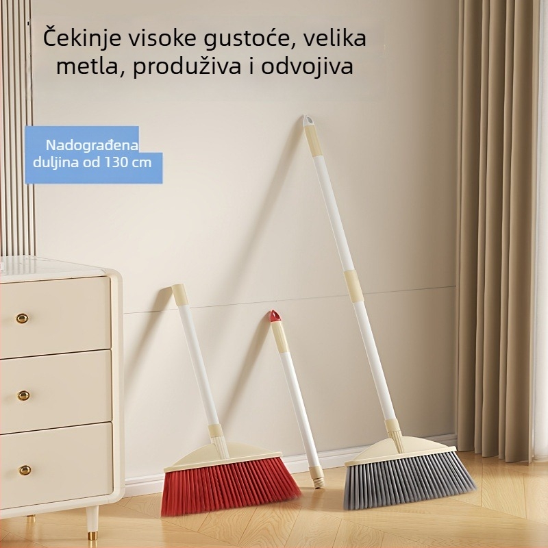 Kućna metla za dnevni boravak s mekanim vlaknima, produživa drška, debeli vrh, dugačak domet, vlakna se ne lijepi