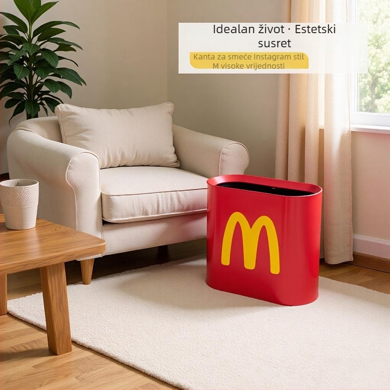 Koš za otpad za uske prostore, novi model 2025, McDonalds stil, kućna kupaonica, kreativni dizajn, velik kapacitet.