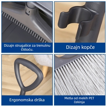 Plastični set metle i lopatice za prašinu, otporan na vjetar, 7 komada, za bolnice i hotele