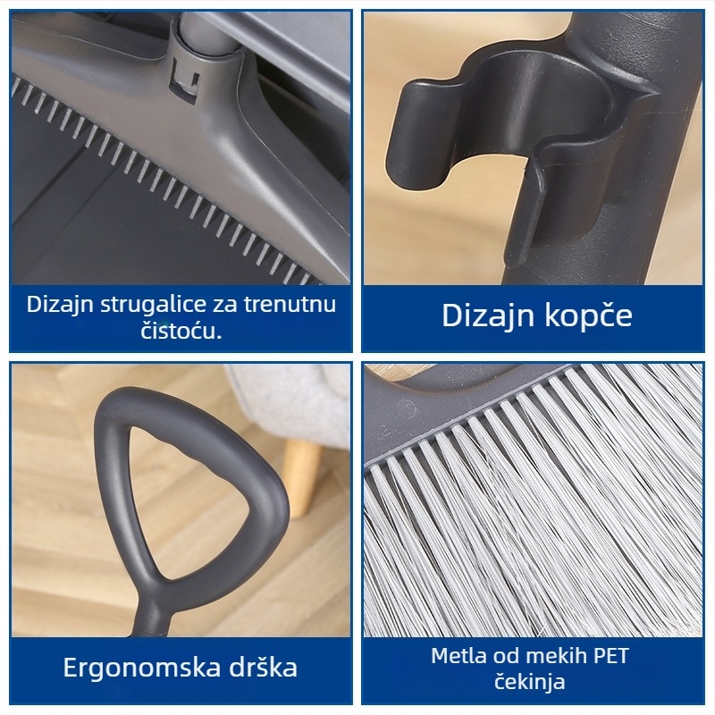 Plastični set metle i lopatice za prašinu, otporan na vjetar, 7 komada, za bolnice i hotele