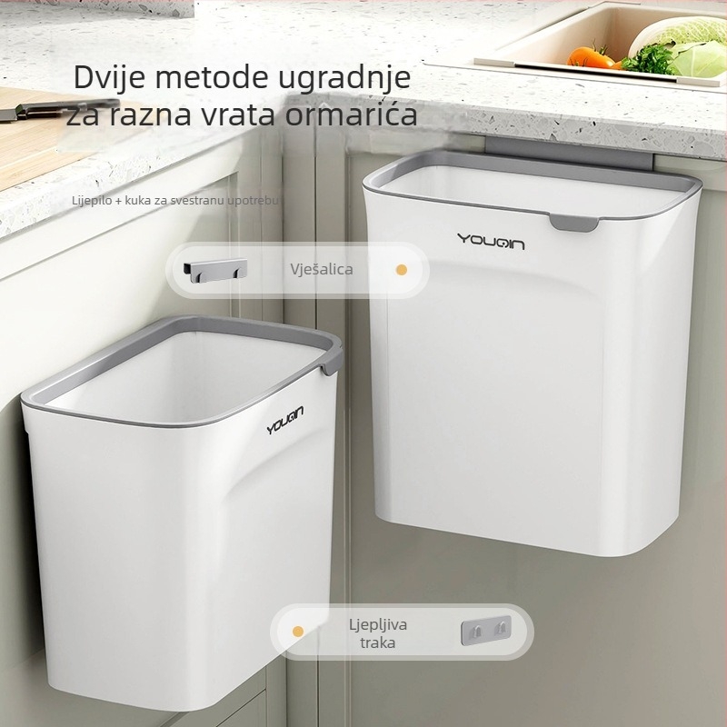 Zidni koš za otpad za kuhinju s poklopcem, plastični, 7 L, pogodan za kupaonicu i dnevni boravak