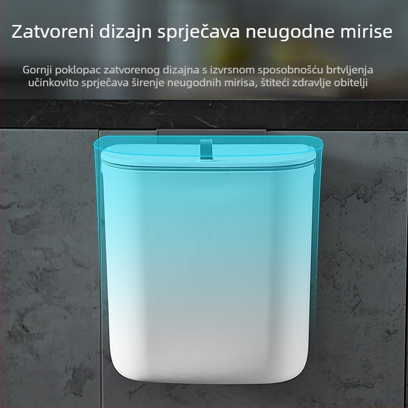 Zidni koš za otpad s kliznim poklopcem za vrata kuhinjskog ormarića, velik kapacitet 9 litara