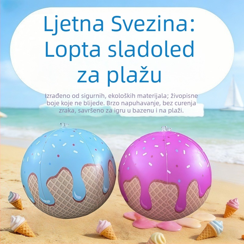 Nafukana PVC lopta za plažu u obliku sladoleda, bejzbol dizajn, za roditelje i djecu za vodene igre na otvorenom
