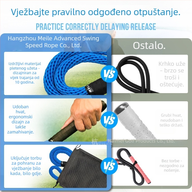 Napredna golf užad za zamah – trening brzine, unutarnja i vanjska upotreba, prilagodljivo