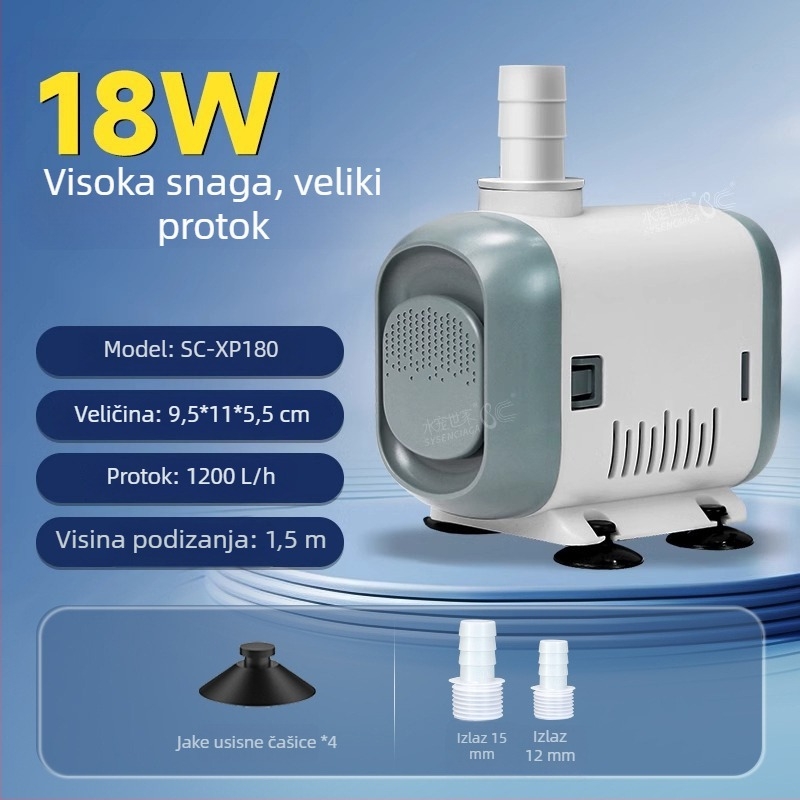 Potopna pumpa za akvarij s bočnim usisavanjem, mala cirkulacijska pumpa za izmjenu vode, tiho djeluje