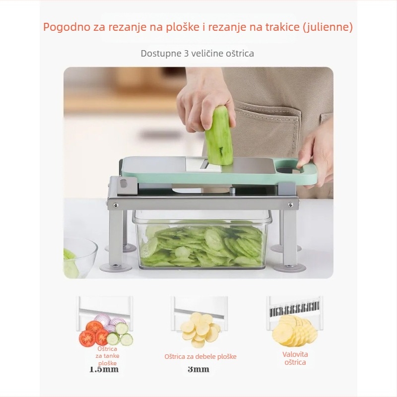 Višenamjenski rezač povrća s 9 oštrica: julienne, kockice, ploške, mljevenje