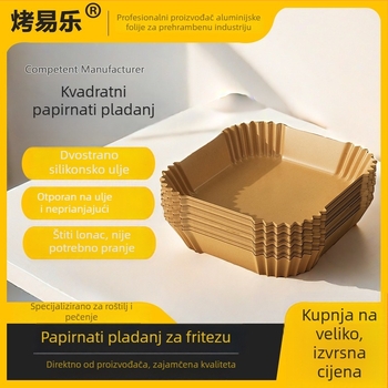 Papir za pečenje za air fryer, kvadratni jednokratni podmetač s dvostrukim silikonskim premazom, otporan na visoke temperature