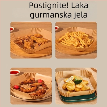 Papir za pečenje za air fryer, kvadratni jednokratni podmetač s dvostrukim silikonskim premazom, otporan na visoke temperature