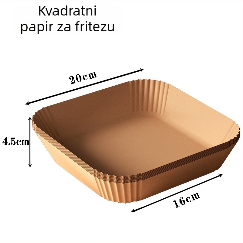 Papir za pečenje za air fryer, kvadratni jednokratni podmetač s dvostrukim silikonskim premazom, otporan na visoke temperature